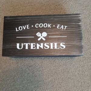 New Wooden Kitchen Utensil Holder 3 Compartments Black with Gray Brush Finish.